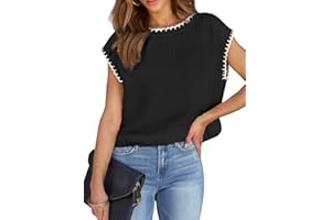 EVALESS Womens Crew Neck Sweater Vest Casual Cap Sleeve Knit Lightweight Pullover Sweater Tank Tops 2024 Summer Clothes
