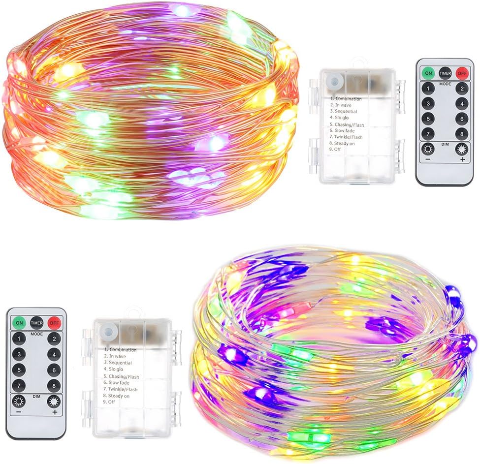 Battery Powered LED Lights for DIY Halloween Costume Christmas Decorations FoYoung 2 Set Firefly Lights Fairy Lights with Remote 16.4ft LED Twinkle Lights Multicolored