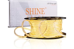 Shine Decor LED Strip Lights Dimmable 150FT/45M, SMD 120LEDs/M 110V-120V AC LED Rope Lights Outdoor 3000K Warm White, ETL-Listed IP65 Waterproof Cuttable LED Lights String for DIY Lighting Decoration