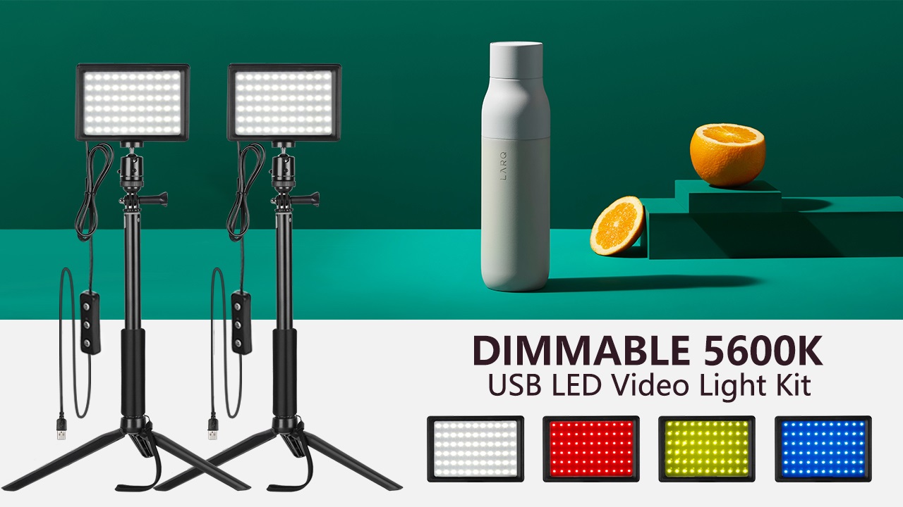 Neewer 2Pack Dimmable 5600K USB LED Video Light with Adjustable Tripod Stand and Color Filters