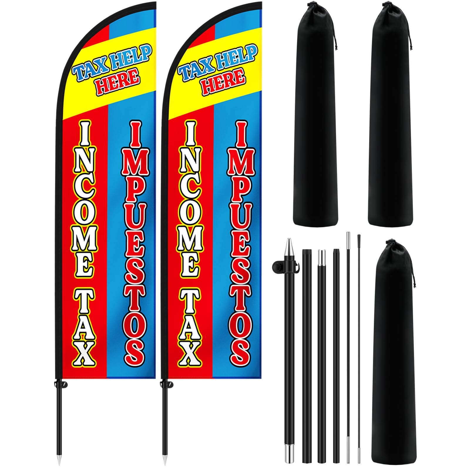 Photo 1 of **PARTIAL SET/check clerk comments**Remagr 2 Pack Income Tax Service Feather Flag 7 ft Impuestos Tax Advertising Flag Windless Feather Banner Sign with Pole Kit and Ground Stake for Accountant Offices Accounting Businesses