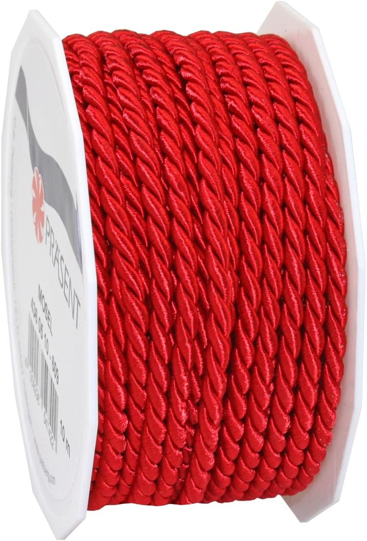 C.E. Pattberg Mosel Cord in red, 55 Yards of Braided Cord for Gifts Parcels & Presents, 0.16 inches Width