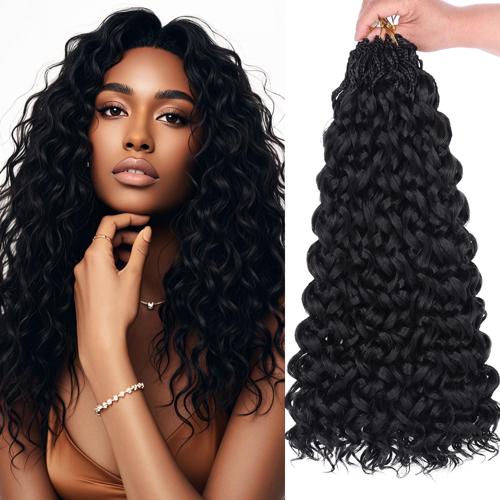 Photo 1 of 18 Inch Gogo Curl Crochet Hair 8 Packs Beach Curly Crochet Hair Pre-looped Deep Wave Crochet Hair Water Wave Curly Crochet Hair Curly Braiding Hair Extensions for Women (16Strands/pack 1B#)