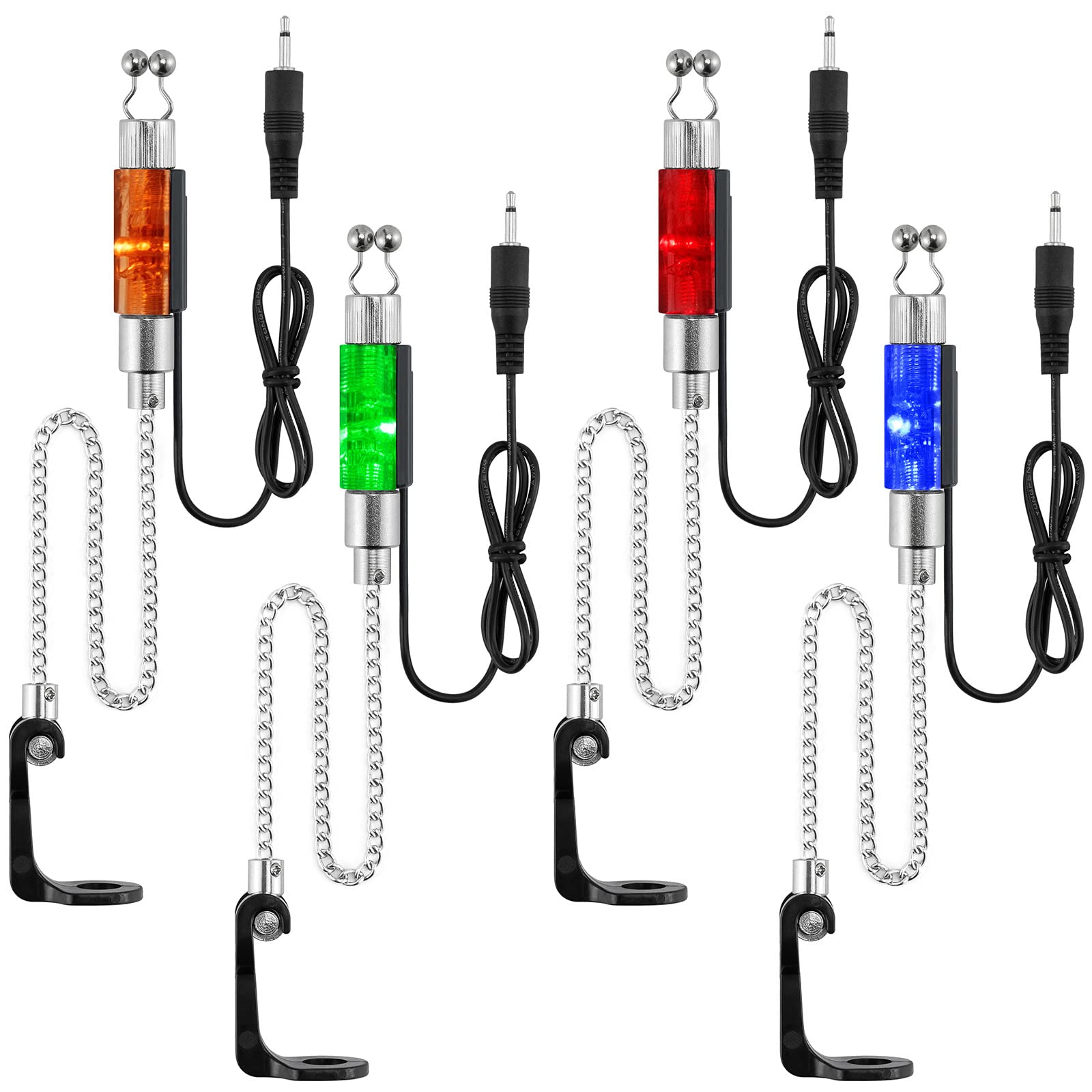 Dr.Fish Bite Indicator Set 4 Bobbins Carp Fishing Portable LED Illuminated Bite Alarms with 2.5mm Jack Plug, Drop off Alarm Detachable on Rod Carp Accessories for Outdoor Rod Light up