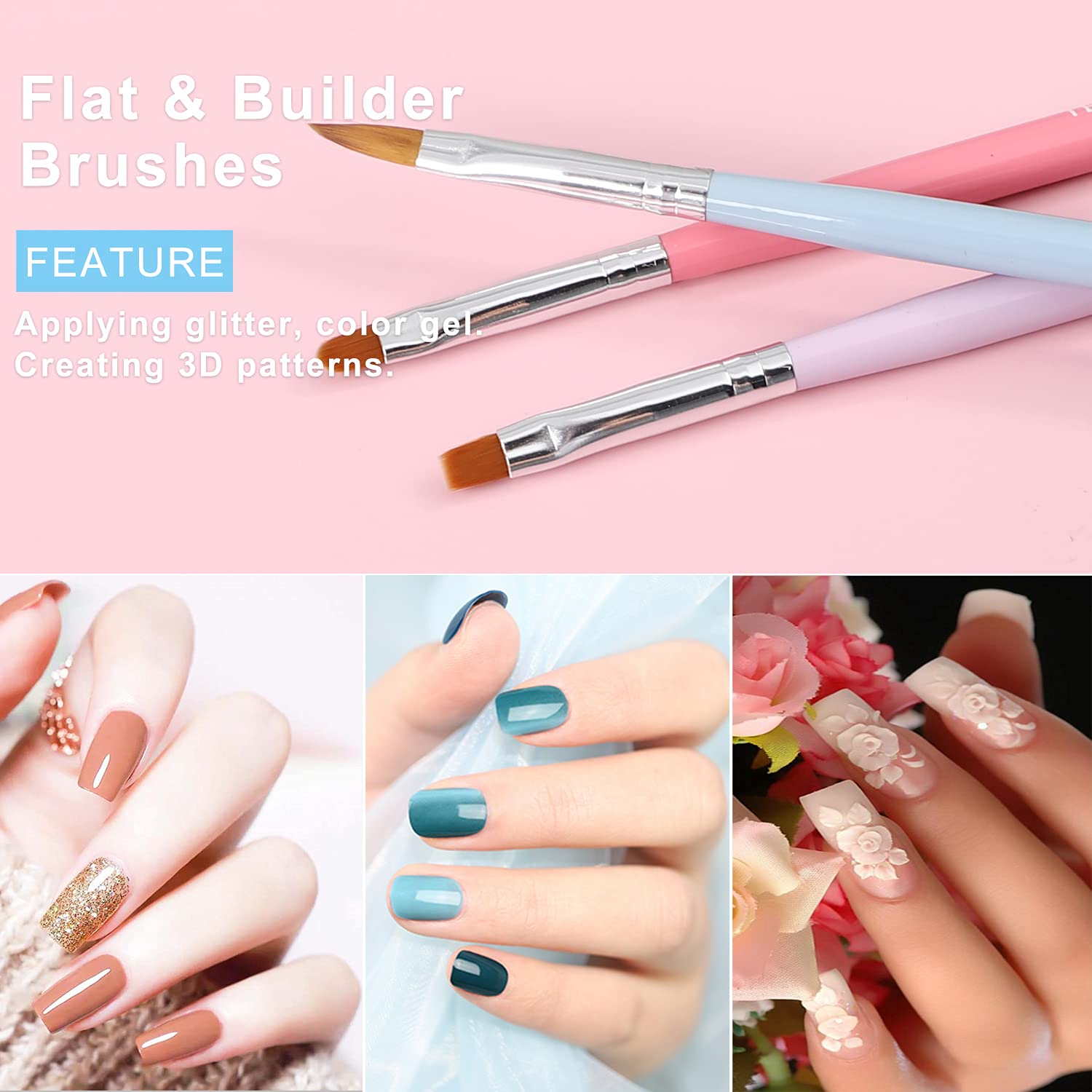 TEOYALL Nail Art Brushes, Nail Design Painting Brushes Builder Gel Brush Nail Dotting Tools Nail Fine Liner Brushes - Image 4