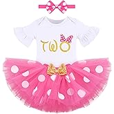 IBTOM CASTLE Baby Girl Clothes Ruffle 2nd Birthday Sequin Tulle Tutu Polka Dots Dress Princess Skirt Set for Photo Shoot