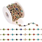 PH PandaHall Pandahall 16.4 Feet Rhinestone Jewelry Chains Colorful Glass Crystal Chains Gold Plated Brass Chains Handmade Flat Round Link Chains for Bracelet Necklace Jewelry Making