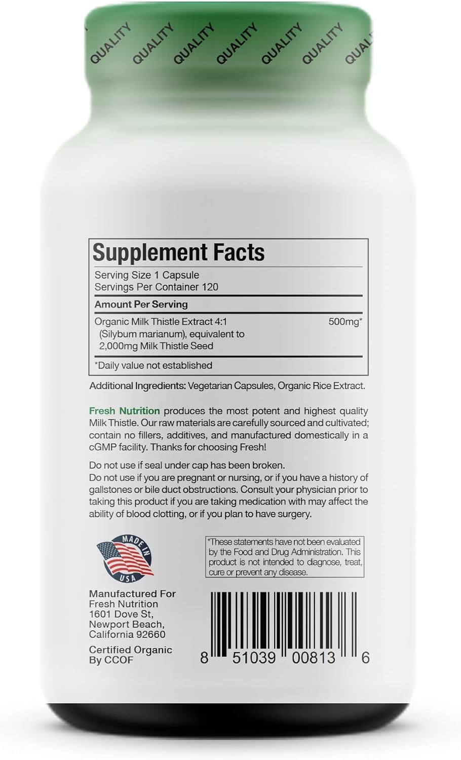 Milk Thistle Organic - 120 Servings of 2000mg - Strong – 4 Month Supply – CCOF Organic - Silymarin Thisilyn Seed Standardized Extract 4:1 Capsules - Great for Liver Cleanse - USA: Health & Personal Care