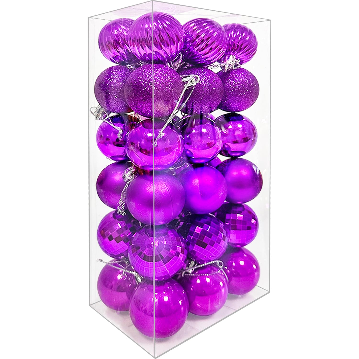 36PCS 4CM Christmas Baubles Christmas Balls Tree Decorations Small Shatterproof Hanging Ornaments for Home Xmas Party, Purple