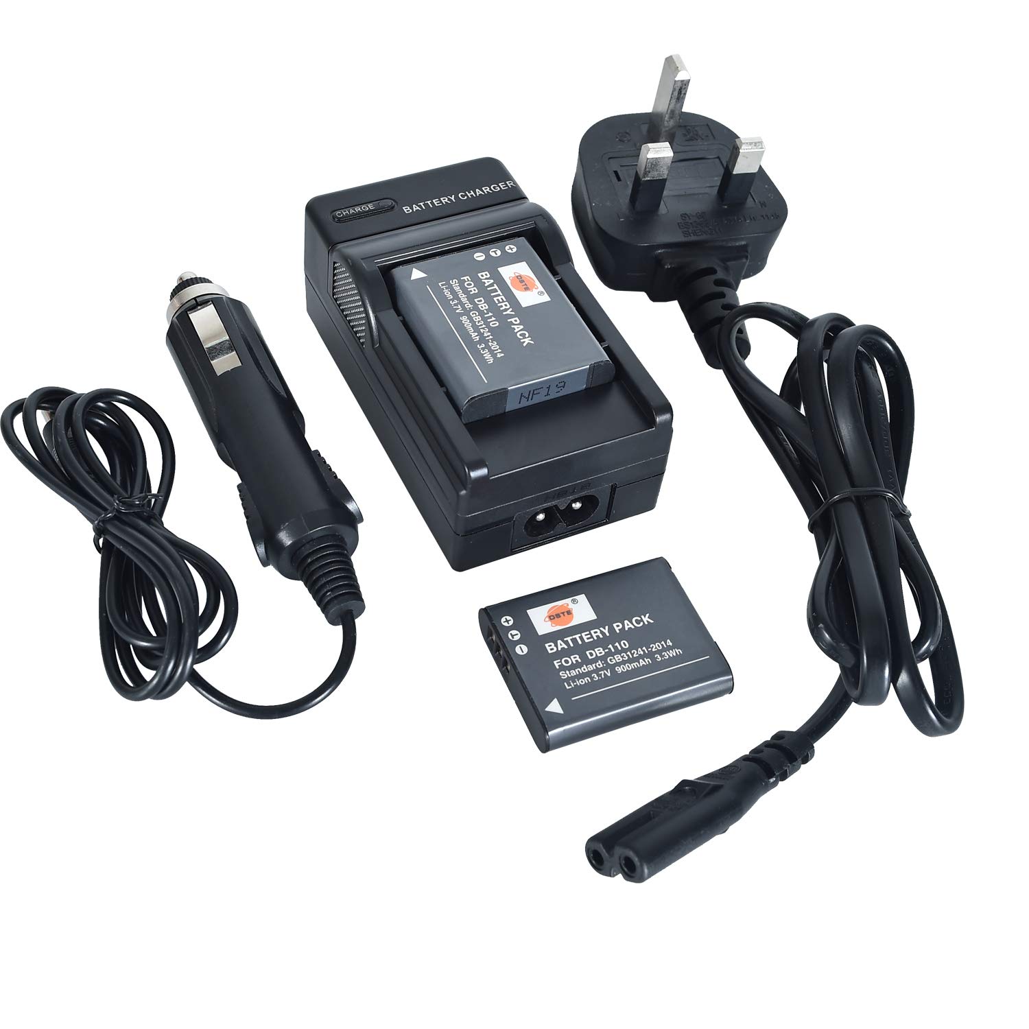 DSTE 2-Pack Rechargeable li-ion Battery + DC16U Travel and Car Charger Compatible for DB-110,Ricoh GR III,Ricoh GR IIIx,Ricoh WG-6,Ricoh G900,Ricoh G900SE Camera,Black,14 x 12 x 5 cm