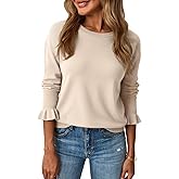 Saodimallsu Womens Fall Crew Neck Sweaters Ruffle Long Sleeve Lightweight Soft Knit Casual Pullover Top