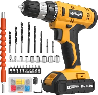 FADAKWALT 20V Cordless Drill Set with 40Pc Zubehör 2.0Ah Battery LED Light