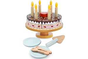 PairPear Birthday Party Cake Playset for Kids,Wooden Toys Play Food
