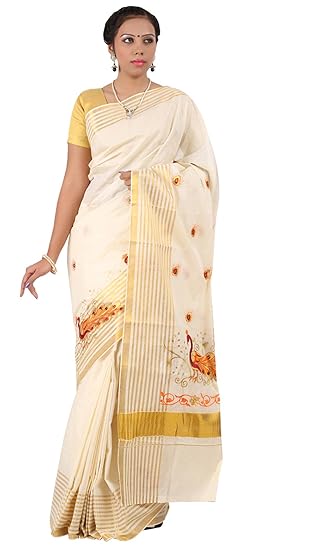 Women's Maheshwari Cotton Saree With Running Blouse Piece (RST78_White)