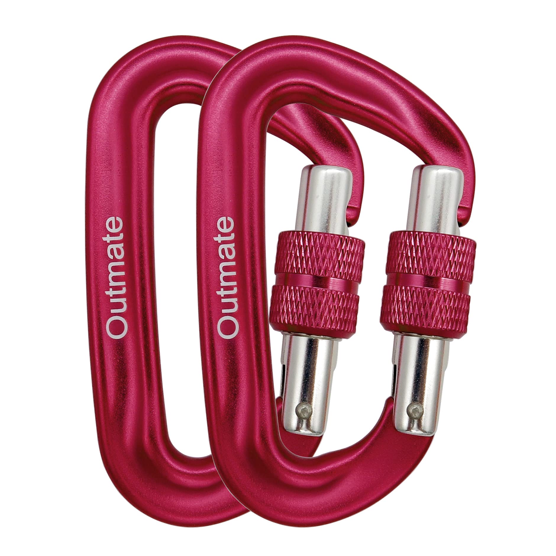 Outmate Carabiner Clip,12kN Aluminium Alloy Screwgate Carabiners,Heavy Duty Clips 2645lbs/1200kg,Perfect Gear for Hammocks Camping Hiking Keyring and Utility(Screw gate,2 Red)