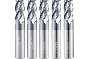 Turnextte 5 PCS 1/2" Micrograin Carbide Square End Mill Set, 4 Flute HRC 45 Deg AlTiN Coating End Mill Bits Set for Milling Alloy Steels, Hardened Steel,CNC Router Bits for DIYers & Professionals