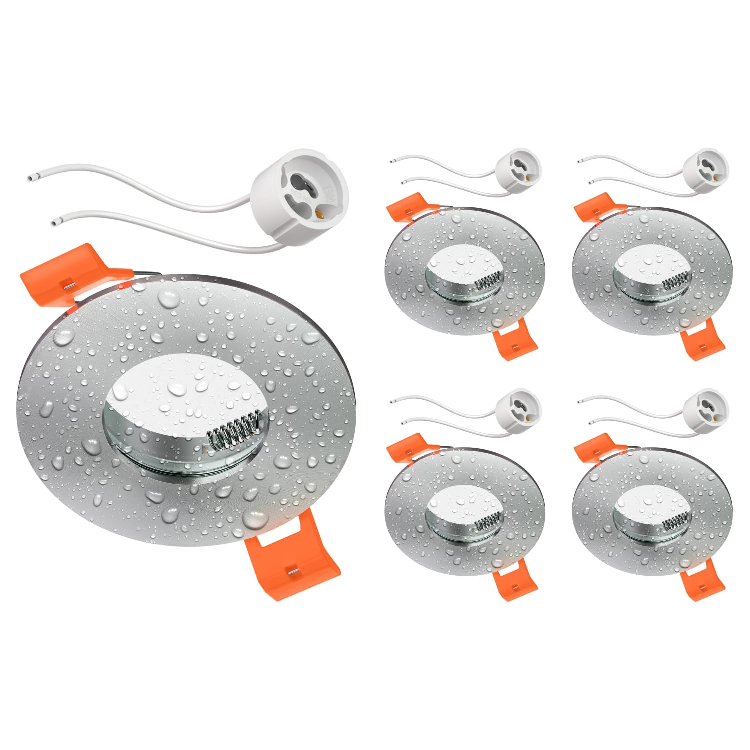 ledscom.de 5 Pieces Bathroom Ceiling recessed Frame ERID, Damp-Proof, Bathroom, IP44, Round, Aluminium matt (GU10/MR16/GU5.3/50mm) incl. GU10 Socket