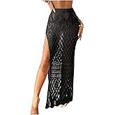 SHENHE Women's Crochet Swim Cover Up High Slit Sheer Long Beach Skirt Cover Up