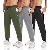 lomsoe 3 Pack Sweatpants for Men Tapered Mens Joggers Pants with Zip Pockets Slim Fit Running Gym Sweat Pants Gifts for Men