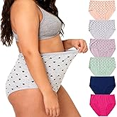 WhilyeePam Womens Cotton Underwear Plus Size XL-5XL Ladies Panties Mid High Waist Briefs Undies Heart Bow Print Panty 6-Pack