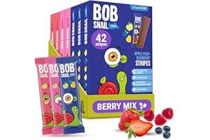 Bob Snail Fruit Leather Stripes – Mix Flavors Blueberry, Raspberry, Strawberry – Sugar Free, Vegan, Natural Healthy Fruit Sna