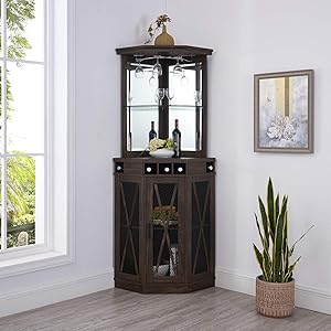 Home Source Corner Bar Unit with Built-in Wine Rack and Lower Cabinet (Oak)