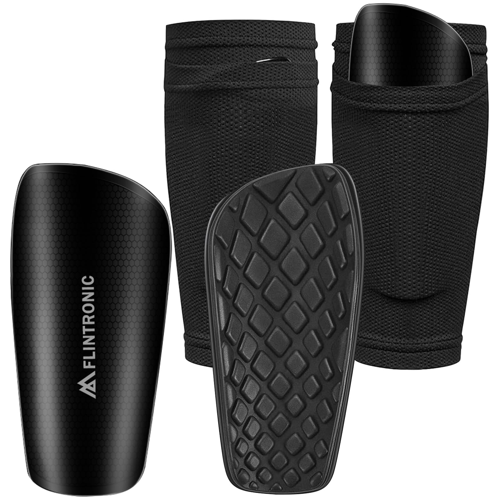 Flintronic Football Shin Guards, Shin Guards Pads, with High Elastic Sleeves, Protective Soccer Equipment, Size L