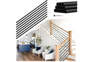 Wqeya 20 Pack 4 FT x 5/8 inch Iron Horizontal Balusters for Staircase Interior, Round Stair Balusters with Drill Bit, Matte Black Hollow Spindles for Staircase Indoor Lofts Hallway