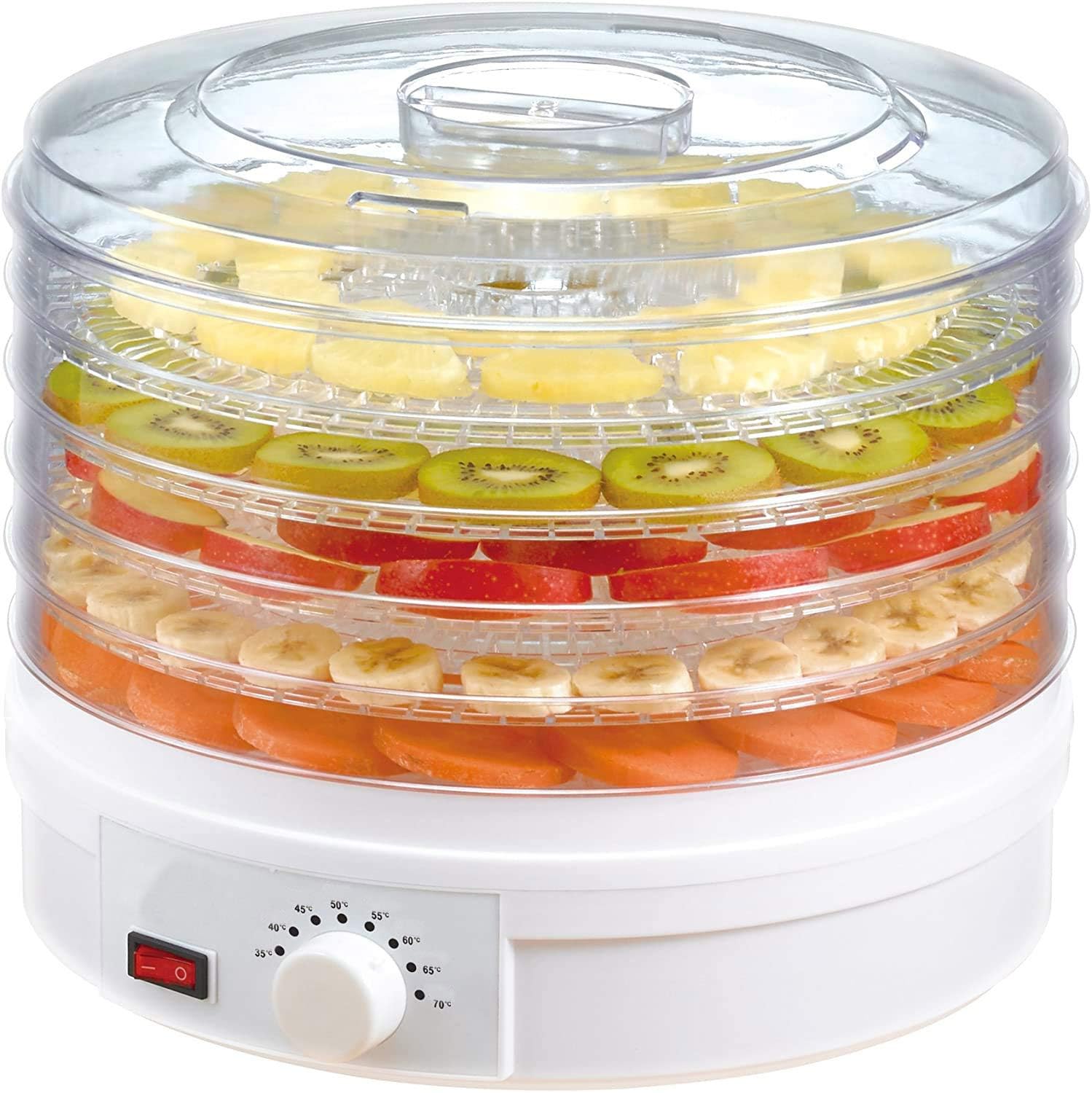 Electric Countertop Food Dehydrator - 350W Food Preserve - Beef Jerky?Fish Poultry?Fruit Vegetables Dryer with 5 Stackable Trays & Temperature Control Knob
