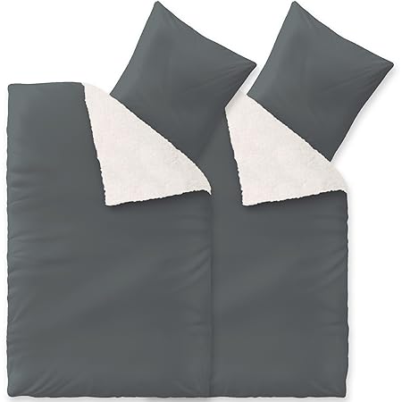 CelinaTex Bettwäsche 4tlg 2X 135x200 Sherpa Lammfell-Optik Winter Bettgarnitur 6000290 Fantasia Sandy grau