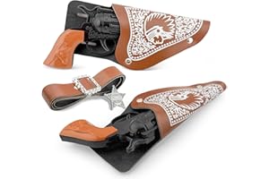 SEPTCITY Cowboy Toys Set, 6Pieces Black Adjustable Cowboy Gun Belt and Holster for Kids, Vintage Dress-up Accessories Costume for Halloween