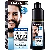 Men's Mustache & Beard Dye for Gray Hair Coverage - Natural Black Color in 5 Minutes, Easy Application Shampoo for Facial Hair 200ml