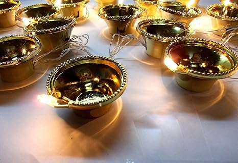 Petalshue Collection Golden Diya Light 20 Deepak LED Fairy String Series Lights Home Diwali Decoration Lightning - (Golden) Rope Light/Strip Light/Rise Light/Lighting for Deepawali