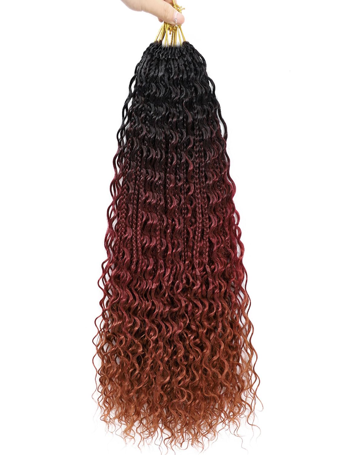 Photo 1 of 24 Inch 7 Pack Goddess Box Braids Bohemian Crochet Boho Box Braids With Curly Ends Pre-looped Crochet Braids Hair for Women Synthetic Braiding Hair Extensions,1B/530/350