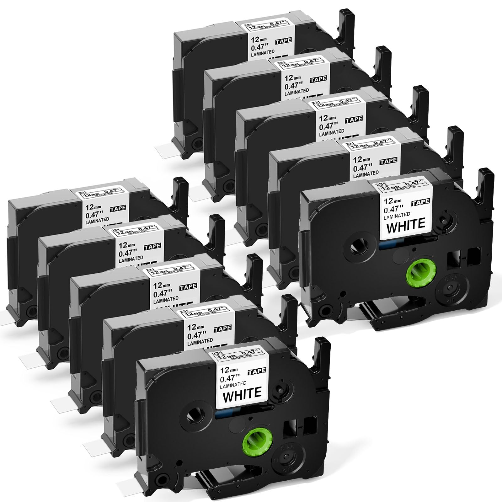 Upwinning Compatible with Brother P-Touch Tape TZe-231 TZ-231 AZe231 12mm, Compatible with Brother Label Printer Tape Black on White 12mm 0.47 Laminated, 10-Pack