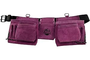 Graintex DS2035 11 Pocket Professional Suede Leather Tool Belt/Tool Bag Purple Color, 2” Leather/Webbing Belt, 2 Hammer Holders for Construction Tools, Carpenter Tools, Roofing Tools, Drywall Tools