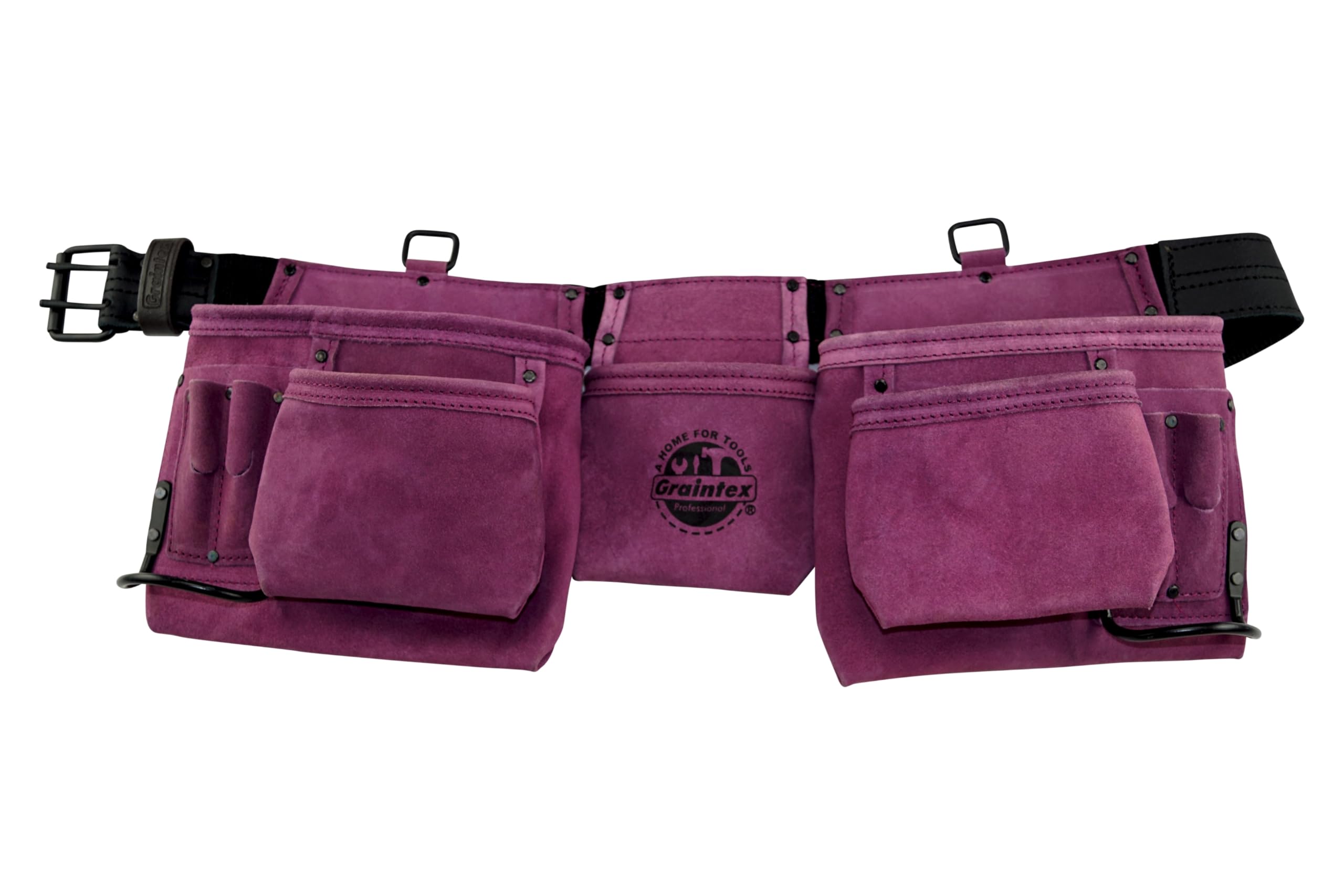 Photo 1 of Graintex DS2035 11 Pocket Professional Suede Leather Tool Belt/Tool Bag Purple Color, 2” Leather/Webbing Belt, 2 Hammer Holders for Construction Tools, Carpenter Tools, Roofing Tools, Drywall Tools