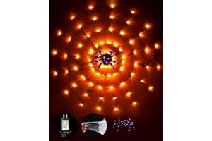 DERGO Halloween Decorations 8.2FT Spider Web Lights String Lights for Outside, 96LED Waterproof Plugin Net Lights with 8 Modes & Timer, Light Up for Home Party Indoor Outdoor Garden Yard Decor(Orange)