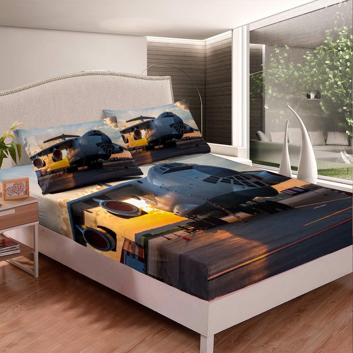 Amazon Com 3d Aircraft Bed Sheet Set Airplane Airport Print Fitted Sheet For Kids Boys Girls Teens Airliner Transport Plane Bedding Set Soft Breathable Microfiber Decor 2pcs Bed Cover Twinxl Size Home