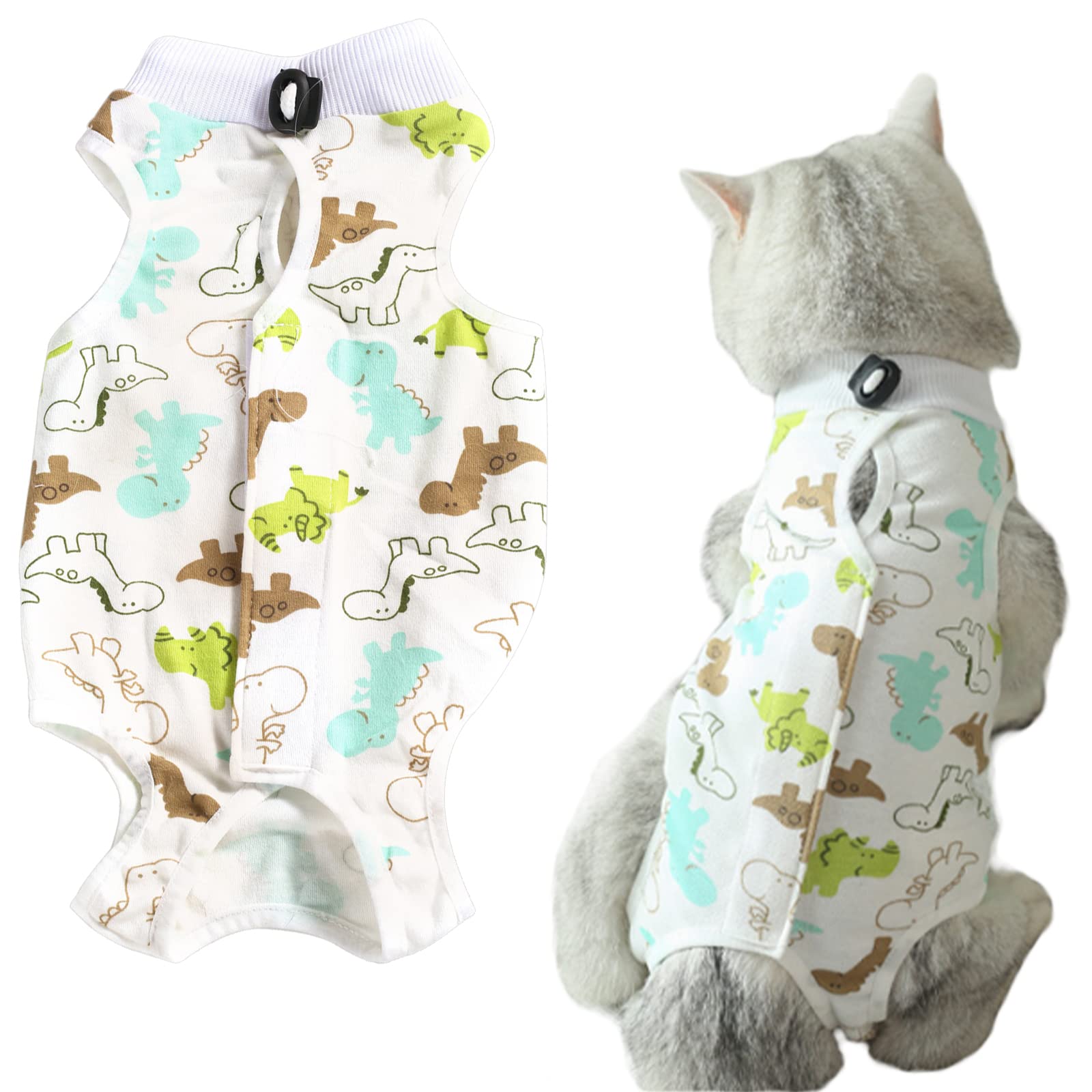 HACRAHO Recovery Suit for Cat, 1 PCS Lovely Dinosaur Pet Surgical Recovery Suit Pet E-Collar Alternative for Small Medium Pets, L