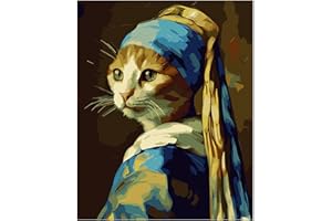 NiArt Paint by Numbers for Adults Beginners, DIY Paint by Numbers on Canvas for Kids, Oil Painting Kits for Gift Home Wall Decor, 10 Brushes and Acrylic Paint,16x20 Inch,(Pearl-Earring Cat, Unframed)
