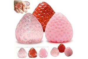 Strawberry Squish Toys, 3 Pack Stress Balls, Ultra Soft Stretchy Fidget Toys for Sensory Play, Strawberry Squeeze for Adults 