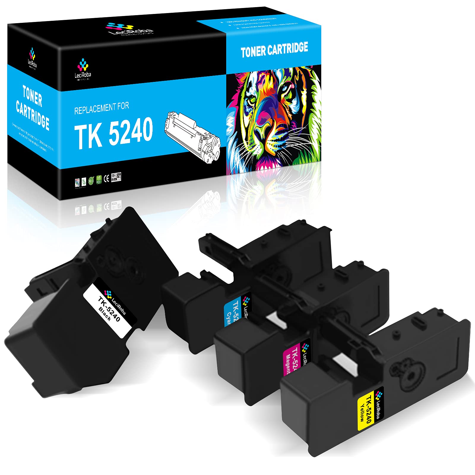 LeciRoba TK-5240 Toner Cartridges, 4-Pack (Black, Cyan, Magenta, Yellow), 6-Step Quality Inspection, Compatible with Kyocera Ecosys P5026cdn, P5026cdw, M5526cdn, M5526cdw