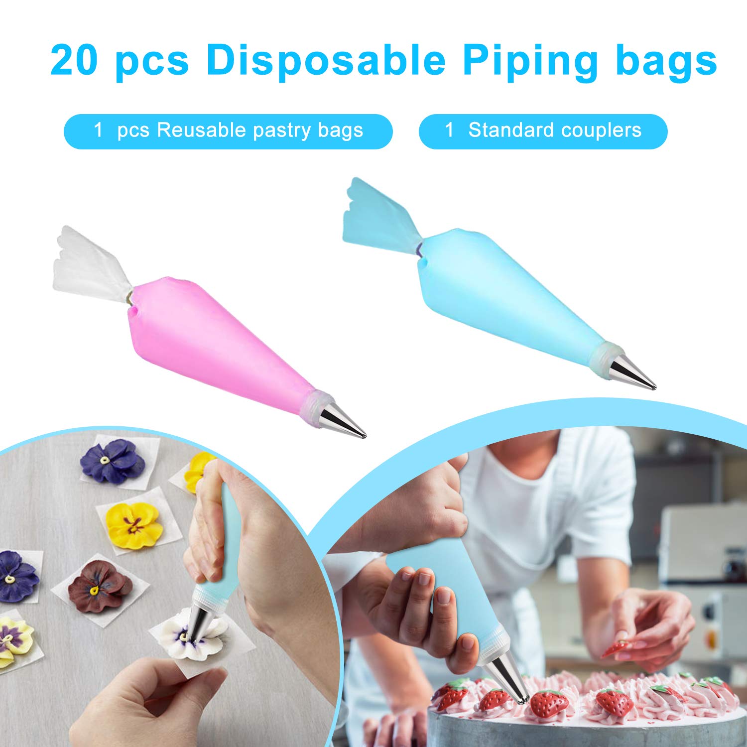 83 pcs Cake Decorating Supplies Kit for Beginners-Cake Turntable Stand-Icing Tips, Pastry Bags, Icing Spatula, Icing Smoother,Flower Nails,Flower Lifters,Decorating Pen,Cupcake Molds,Cleaning Brush