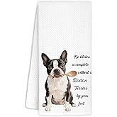 KRHFG Funny Boston Terrier Dog Kitchen Towels - A Kitchen is Not Complete Without A Boston Terrier Dish Towel Waffle Weave Hand Towels for Home Bathroom Decor,Dog Lovers Gift,16×24 Inch
