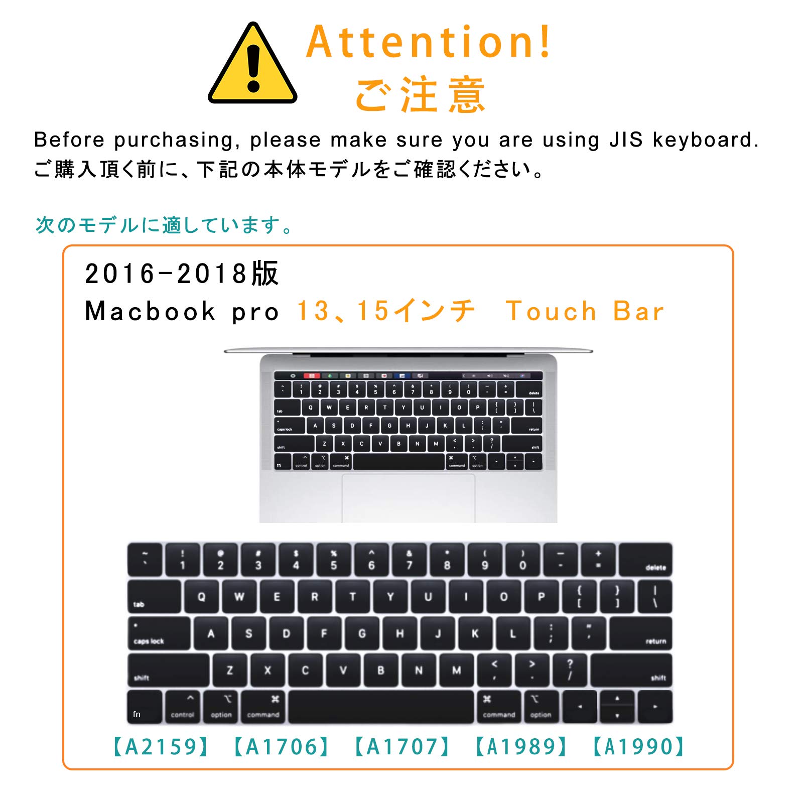 [US Keyboard Version - 2021 Spring Improved Model] MacBook Pro 13/15 inch Keyboard Cover (2016/2017/2018) Touch Bar English Support A2159 / A1706 / A1707 / A1989 / A1990 Waterproof / Dustproof Ultra