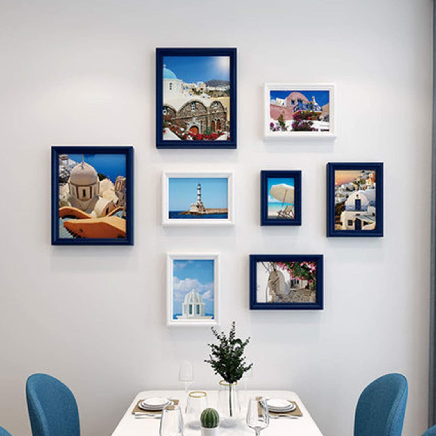 Amazon Com Middle Photo Frame Collage Set Wall Mounted Background Hanging Combination Decoration 8 Frames No Punching Suitable For Living Room Bedroom Study Size 9277cm Black White Blue Reusable