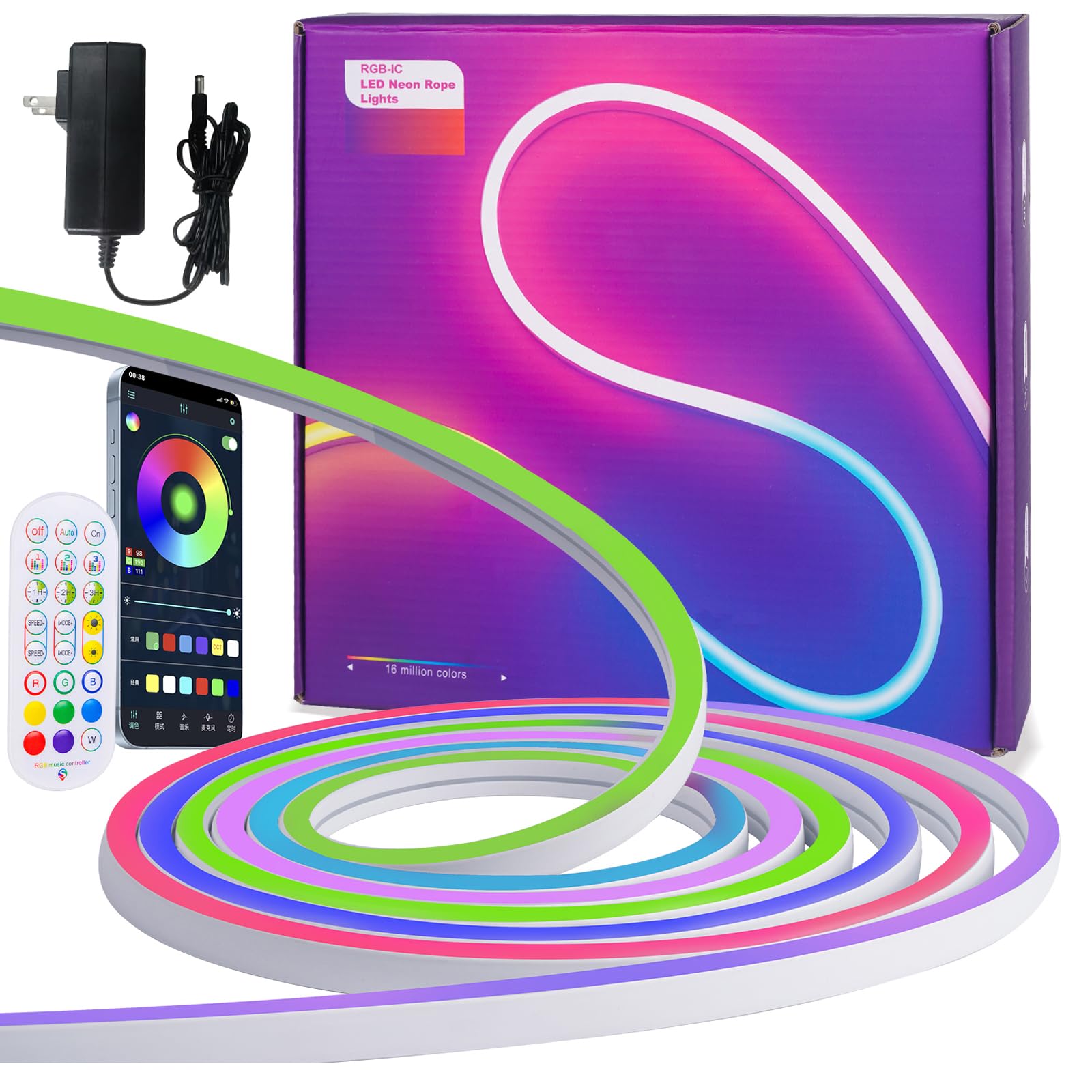 Cmswiftify 16.4Ft Neon Rope Lights, RGB+IC Color Chasing Meteor Rope ...