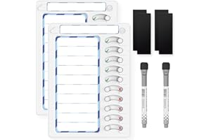 KAQUBE Chore Chart for Kids Dry Erase Chore Board ADHD Tools for Kids to Do List Checklist Task Board Routine Chart Planning Board for Fridge with 10 Sliders and Magnetic Marker, White and Blue, 2 Pack
