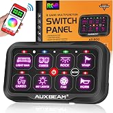 Auxbeam 8 Gang Switch Panel Bluetooth AR-800 with RGB APP Control 3 Modes | Backlit Off, Toggle Momentary Pulsed, 12-24V Auxiliary Switch Panel for Golf Cart Offroad SUV, Waterproof, 3 Years Warranty
